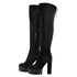 Elegante Damen Overknee Stiefel mit Plateau, Mandelspitze & Reißverschluss
